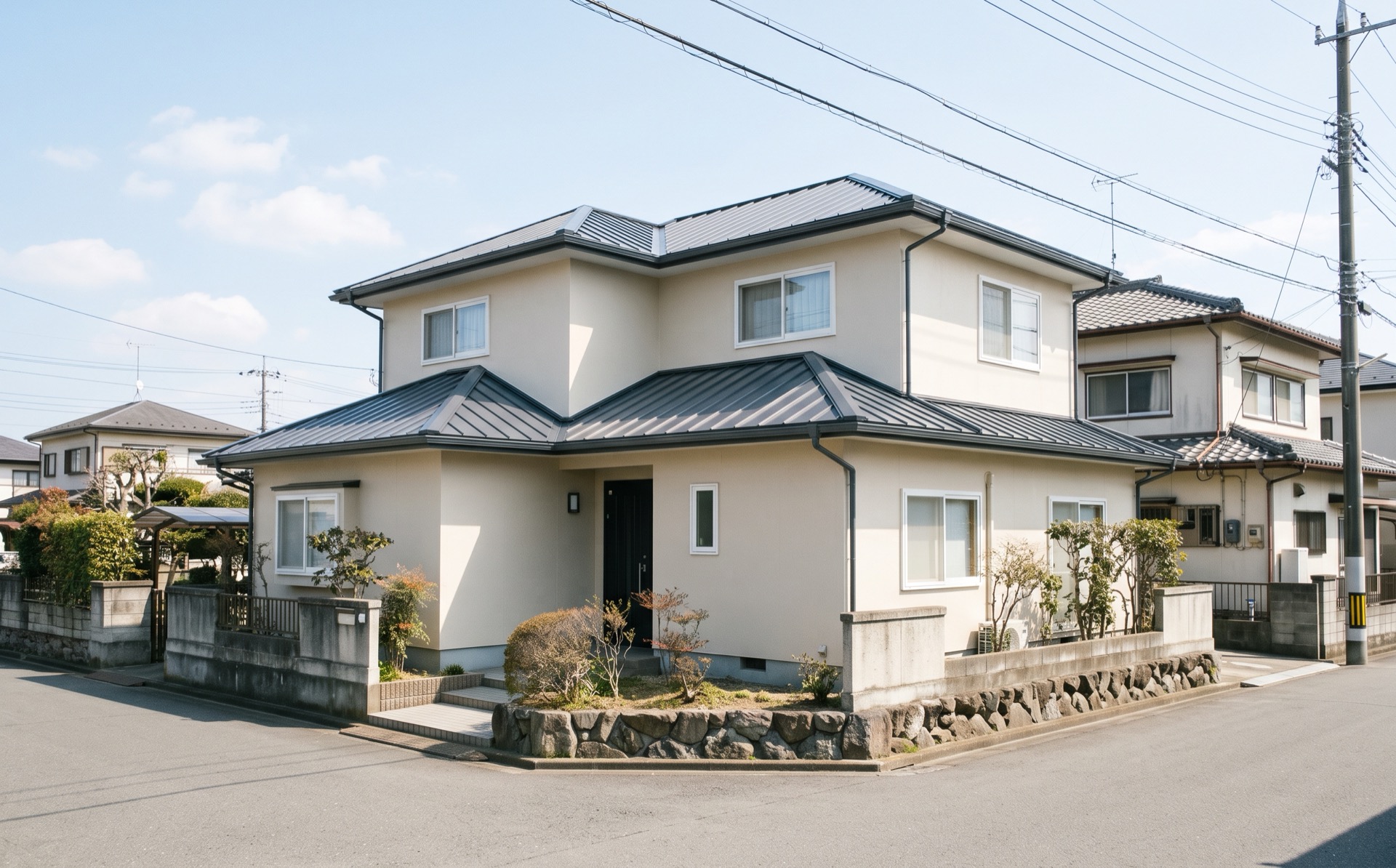 塗り替えを終えた住宅の屋根と外壁